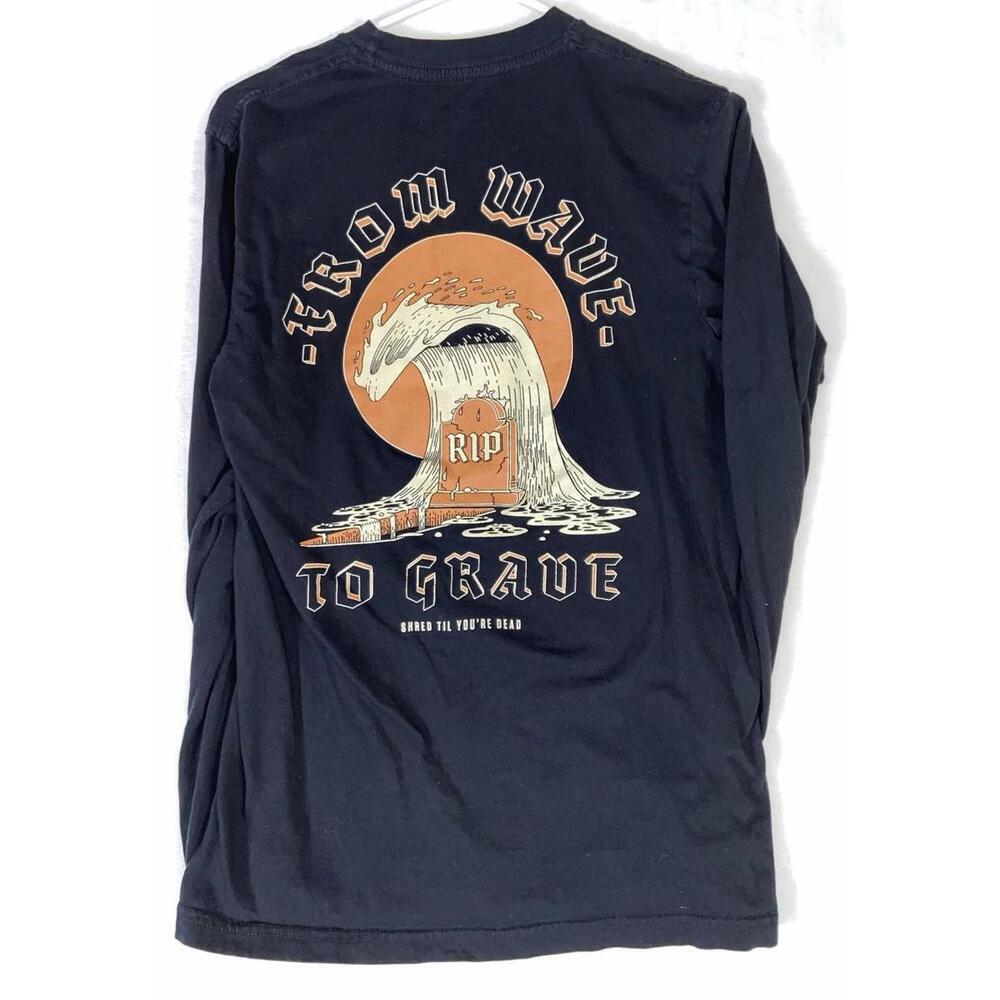 Chomp From Wave To Grave Shred Til Your Dead Mens Small Graphic Long Sleeve